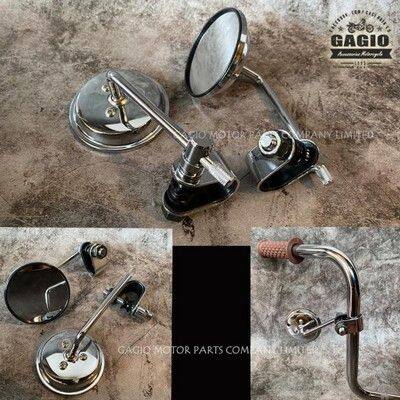 GAGIO MOTOR PARTS ガジオモーターパーツ Silver round side mirrors. ミラー ハンドル