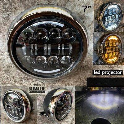 GAGIO MOTOR PARTS ガジオモーターパーツ 7-inch corn-patterned LED projector headlight with central core black and silver housing ヘッドライト 灯火類 電装系