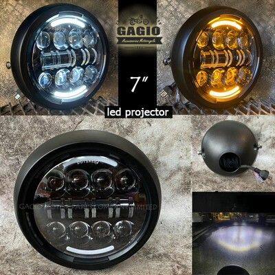 GAGIO MOTOR PARTS ガジオモーターパーツ 7-inch corn-patterned LED projector headlight with central core black housing ヘッドライト 灯火類 電装系