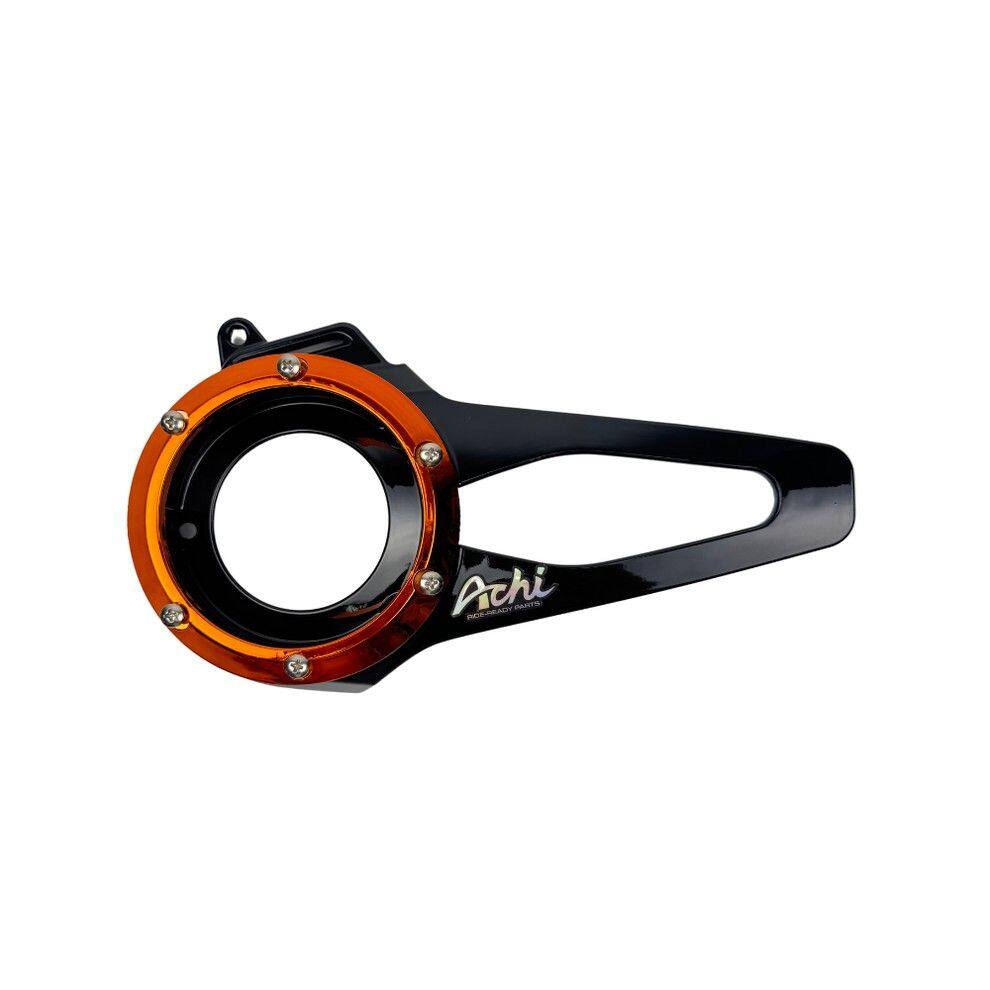 Achi Motorbike アチモーターバイク FAN COVER HONDA LEAD125 4-VALVE ENGINE LEAD 125 ホンダ クランクケースカバー エンジンパーツ エンジン COLOR：Gloss Black - Orange Ring