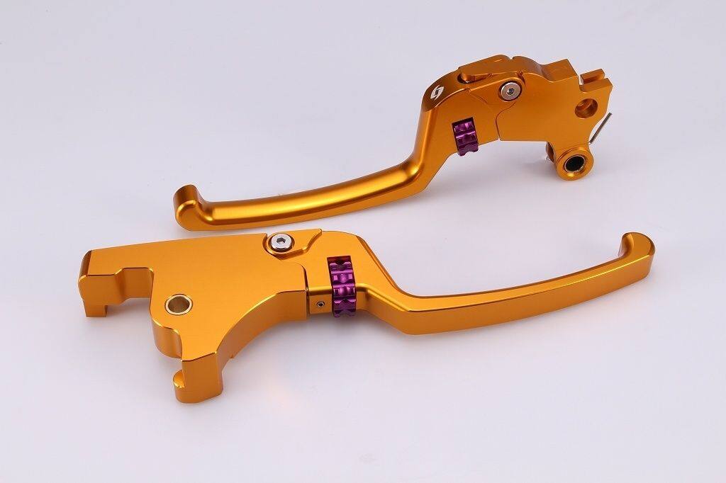 SPEEDRA スピードラ アジャスタブルレバーセット スタンダードタイプ HARLEY-DAVIDSON ハーレーダビッドソン ブレーキ・クラッチレバーセット ハンドル周辺パーツ ハンドル レバー本体カラー：ゴールド / アジャスターカラー：パープル