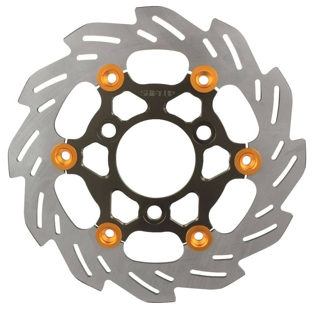 SHIFT UP シフトアップ 220mm ウェーブフローティングディスクローター フロントディスクローター XR100モタード XR50モタード HONDA ホンダ ブレーキディスクローター ブレーキ インナーローターカラー：チタン / フローティングピンカラー：ゴールド
