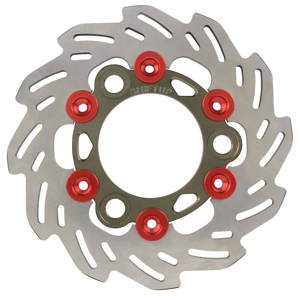 SHIFT UP シフトアップ 160mm ウェーブフローティングディスクローター リアディスクローター NSF100 HONDA ホンダ ブレーキディスクローター ブレーキ インナーローターカラー：チタン / フローティングピンカラー：レッド