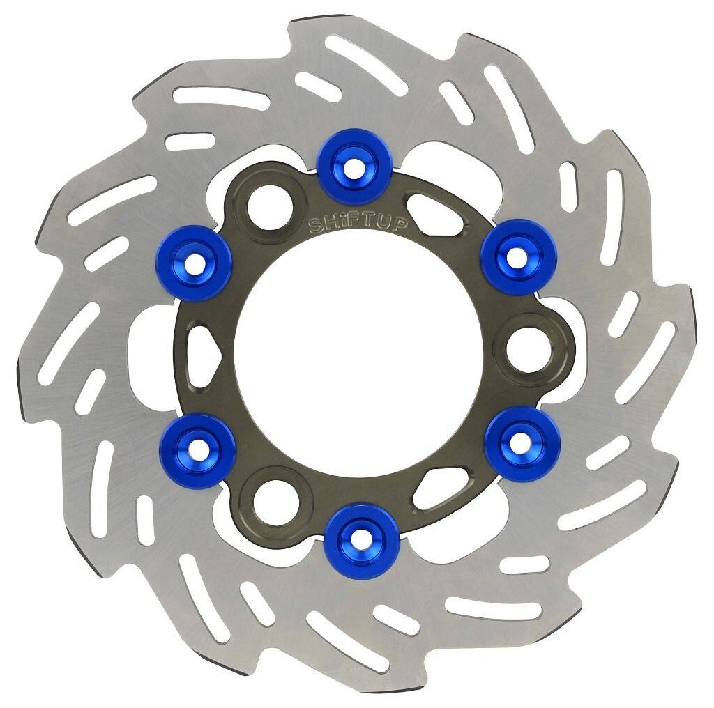 SHIFT UP シフトアップ 160mm ウェーブフローティングディスクローター リアディスクローター NSF100 HONDA ホンダ ブレーキディスクローター ブレーキ インナーローターカラー：チタン / フローティングピンカラー：ブルー