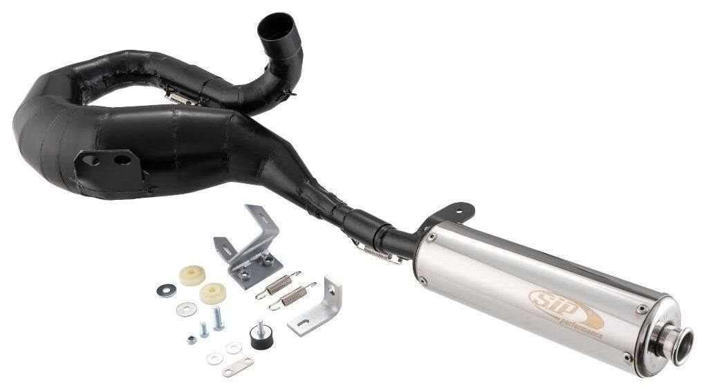 SIP Scootershop エスアイピー スクーターショップ  レーシングマフラー Performance 2.0，スチール ブラック，ステンレスサイレンサー サイレンサーカラー：シルバー 200 DS COSA 1 P200E PX200E Arcobaleno Elestart PX200 E’98／MY／Millenium