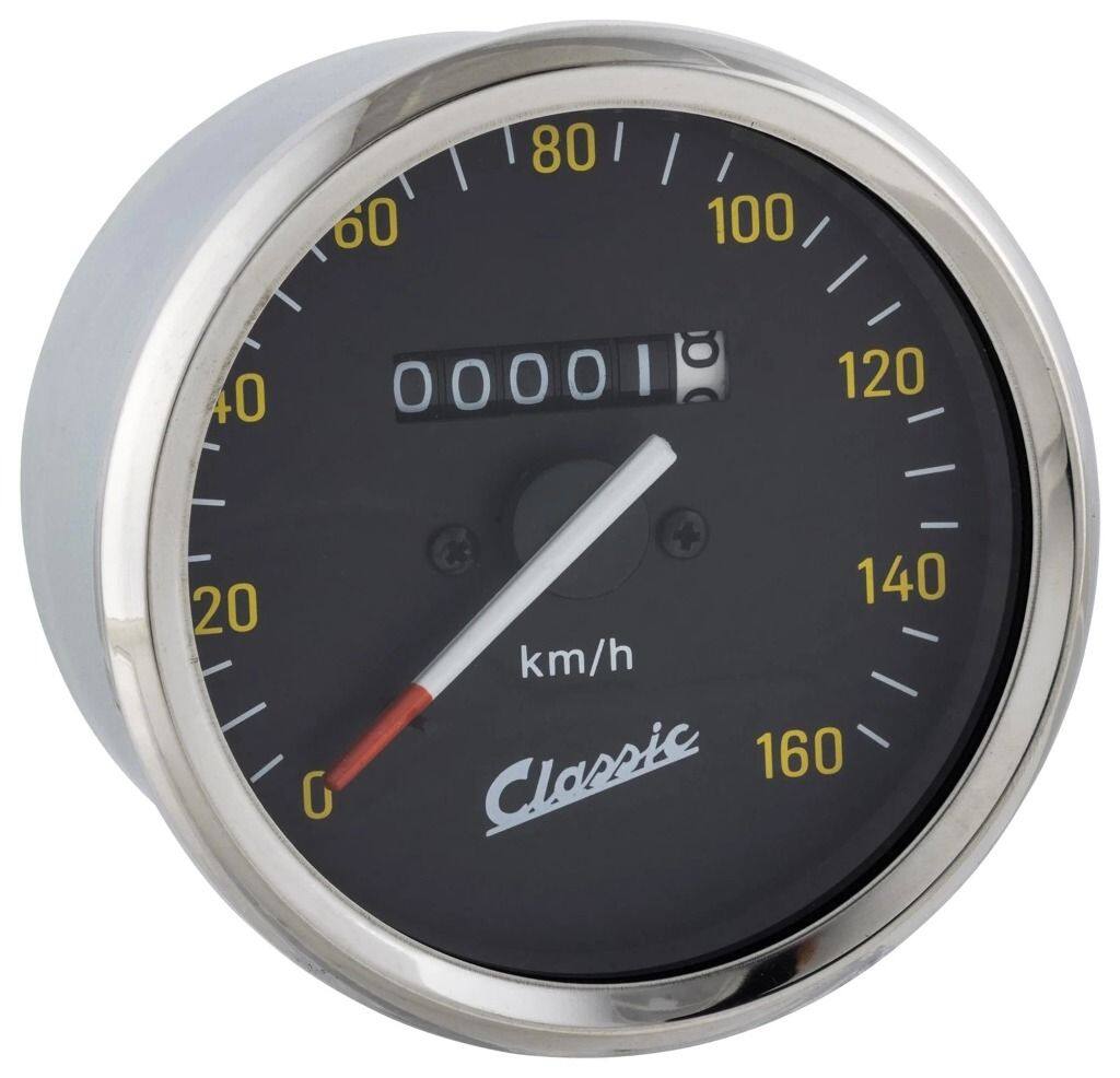 ■商品概要-160km/hラウンドΦ85mmフェイス：ブラックイエローの数字リング：クロームエンブレム：クラシックグレード1 - 完璧な修理およびチューニングエンジン用OEM番号：190523 (PIAGGIO)■詳細説明70 年代のレーシングルックのクラシックな PX/PE スピードメーター-完全に読みやすく、エレガントなバリエーションが用意されています。黒いフェイスプレートと読みやすい黄色の数字を備えた、Vespa PX/PE モデル P80-150X/P200E/PX80-200E用のシンプルなスピードメーターは、70 年代のクラシックなレーシングカーを思い出させます。高品質のレプロバージョンとして入手可能です。特にエレガント：バージョンフレーム入りクロームリング付き。SIP クラシック ラインでは、Vespa レタリングの控えめなクラシック ロゴが付いたスピードメーターをご用意しました。スケールは 140 km/h および 160 km/h までご利用いただけます。英国市場向けにマイル/MPH スケールのバージョンも再発行しました - マイル単位のスピードメーターが帰ってきます。より快適をお求めの場合は、燃料レベルと統合された LML バージョンをお選びください。ウインカー表示燃料計への変換は非常に簡単で、Lussoモデルのタンク、燃料計、およびフレームに通す必要がある3本の追加ワイヤーのみが必要です。新しいスピードメーターケーブルも注文してくださいスピードメータードライブギアの交換■注意点※取扱説明書が付属する場合は外国語となります。※輸入商材の為、納期が遅れる場合がございます。あらかじめご了承ください。※画像には他の商品が含まれている場合があります。※メーカー都合により商品の仕様変更がある場合がございます。ご了承ください。■適合車種P150 S&ensp;P150 S 年式: 78-90&ensp;&ensp;備考: 150cc type VBX1T engine 2T ACP150X&ensp;P150X 年式: 78-85&ensp;&ensp;備考: 150cc type VLX1T engine 2T ACPX150E&ensp;PX150E 年式: 78-85&ensp;&ensp;備考: 150cc type VLX1T engine 2T ACPX150&ensp;PX150 年式: 78-85&ensp;&ensp;備考: 150cc type VLX1T engine 2T ACP200E&ensp;P200E 年式: 77-83&ensp;&ensp;備考: 200cc type VSX1T engine 2T ACPX200E&ensp;PX200E 年式: 77-83&ensp;&ensp;備考: 200cc type VSX1T engine 2T ACP80X／PX80 E&ensp;P80X／PX80 E 年式: 81-83&ensp;&ensp;備考: 80cc type V8X1T engine 2T ACP80&ensp;P80 年式: 80-84&ensp;&ensp;備考: 80cc type V8A1T engine 2T ACP80E&ensp;P80E 年式: 80-84&ensp;&ensp;備考: 80cc type V8A1T engine 2T ACPX100 E&ensp;PX100 E 年式: 83-84&ensp;&ensp;備考: 100cc type VIX1T engine 2T ACPX125E&ensp;PX125E 年式: 83-97&ensp;&ensp;備考: 125cc type VNX2T engine 2T AC&ensp;PX125E 年式: 81-83&ensp;&ensp;備考: 125cc type VNX1T engine 2T ACPX125&ensp;PX125 年式: 83-97&ensp;&ensp;備考: 125cc type VNX2T engine 2T AC&ensp;PX125 年式: 81-83&ensp;&ensp;備考: 125cc type VNX1T engine 2T ACPX125E Arcobaleno&ensp;PX125E Arcobaleno 年式: 83-97&ensp;&ensp;備考: 125cc type VNX2T engine 2T AC
