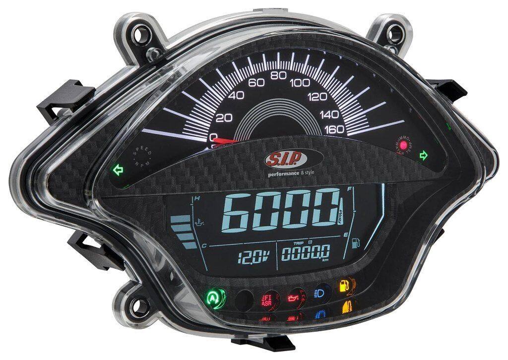 ■商品概要- 160 (km/h/mph)／16.000 (Umin/rpm)フェイス：ブラックホワイトの数字カーボン調グレード1＊ - 一流の修理、非常に魅力的なアクセサリーとして■詳細説明SIP スピードメーター/レブカウンターは、最小限の装備を備えたオリジナルのスピードメーターユニットを最先端の多機能計器に置き換えます。このスピードメーターには、スクーターの速度 (時速 160 マイルまで) またはモーターの速度 (16.000 rpmまで)を表示する非常に大きなアナログ表示が付いています。これは、スピードメーターの針が現在の回転数または速度を表示するようにプログラムできることを意味します。デジタル表示スピードメーターの表面の下半分にあるディスプレイは、車両の「モード」ボタンを使用してスクロールする18の異なる機能を表示するために使用できます。標準的なアナログ/デジタル車両およびモーター速度測定に加えて、このスピードメーターには、トリップカウンター/総走行距離機能、モーターおよび周囲温度測定、距離と速度測定用の加速度センサー、平均速度、その他多くの革新的な機能もあります(下記の機能リストを参照)。バックライトの色は、 8つの異なる色に設定でき、明るさも調整可能です。各点火シーケンス中に、速度計は自動診断チェックを実行します。スクーターの走行速度は、車両のワイヤリングハーネスに組み込まれているオリジナルの速度センサー、または別売りのデジタルセンサーシステムのいずれかを使用して測定できます。完全な配線織機アダプターがキットに含まれています。これにより、はんだ付けの必要がなく、取り付けが簡単になります。機能：アナログ速度：0-160 mph/kphデジタル速度：0-260 kphアナログ回転数：0-16000 rpmデジタル回転数：0-16000 rpm総走行距離：0000-999999 マイル/km走行距離 A ＆ B：最大 9999.9mph/kph走行時間 A ＆ B最長 99.59 時間バッテリー充電レベル (不足電圧警告を含む)プログラム可能な総走行距離 (元の車両の走行距離と同期可能)A と B 間の平均速度、最大 160 マイル/時バックライトの 5 つの異なる照明レベルバックライトの色は 8 色から選択可能デジタル燃料レベル警告 (燃料ディスプレイの点滅で表示) ＆燃料ランプ)デジタル時計(12時間/24時間)温度計過熱警告(警告、温度記号を含むバー全体が点滅します。)シリンダーヘッド/点火プラグの温度測定(最大250°C/32°-482°F)、点火プラグ温度用の別個のセンサーもキットに含まれています最高速度、最大回転数、温度のデータ保存機能トリップと加速測定トリップ測定は、0-1000 メートルの距離で行うことができます。加速度測定は、自由に選択した速度範囲で行うことができます。注意：SIP スピードメーター/回転カウンターの完全な保証を維持するには、レンズカバーのすべての作業、修理、交換は、SIPスクーターショップまたは承認されたワークショップで行う必要があります。ハウジングを開けようとするなど、その他すべての改造は保証を無効にします。■注意点※取扱説明書が付属する場合は外国語となります。※輸入商材の為、納期が遅れる場合がございます。あらかじめご了承ください。※画像には他の商品が含まれている場合があります。※メーカー都合により商品の仕様変更がある場合がございます。ご了承ください。■適合車種GTS 300&ensp;GTS 300 年式: 20-22&ensp;&ensp;備考: 300cc type ZAPMD31，ZAPMD3101 engine 4TLC&ensp;GTS 300 年式: 19-20&ensp;&ensp;備考: 300cc type ZAPMA36，ZAPMA39 engine 4T LC&ensp;GTS 300 年式: 17-18&ensp;&ensp;備考: 300cc type ZAPMA3300 engine 4T LC&ensp;GTS 300 年式: 14-16&ensp;&ensp;備考: 300cc type ZAPM45200 / ZAPM45202 engine 4TLCGTS 300 SuperSport&ensp;GTS 300 SuperSport 年式: 20-22&ensp;&ensp;備考: 300cc type ZAPMD31，ZAPMD3101 engine 4TLC&ensp;GTS 300 SuperSport 年式: 19-20&ensp;&ensp;備考: 300cc type ZAPMA36，ZAPMA39 engine 4T LC&ensp;GTS 300 SuperSport 年式: 17-18&ensp;&ensp;備考: 300cc type ZAPMA3300 engine 4T LCGTS 300 SuperTech&ensp;GTS 300 SuperTech 年式: 20-22&ensp;&ensp;備考: 300cc type ZAPMD31，ZAPMD3101 engine 4TLC&ensp;GTS 300 SuperTech 年式: 19-20&ensp;&ensp;備考: 300cc type ZAPMA36，ZAPMA39 engine 4T LCGTS i.e. Super／Super Sport&ensp;GTS i.e. Super／Super Sport 年式: 14-16&ensp;&ensp;備考: 125cc type ZAPM45300 / ZAPM45301 engine 4TLCGTS i.e. Super&ensp;GTS i.e. Super 年式: 14-16&ensp;&ensp;備考: 125cc type ZAPM45300 engine 4T LC&ensp;GTS i.e. Super 年式: 14-16&ensp;&ensp;備考: 300cc type ZAPM45200 / ZAPM45202/ ZAPM459Lengine 4T LCGTS i.e.／Touring 4V HPE Euro5&ensp;GTS i.e.／Touring 4V HPE Euro5 年式: 20-22&ensp;&ensp;備考: 300cc type ZAPMD31，ZAPMD3101 engine 4TLCGTS i.e.／Touring 4V HPE&ensp;GTS i.e.／Touring 4V HPE 年式: 19-20&ensp;&ensp;備考: 300cc type ZAPMA36，ZAPMA39 engine 4T LCGTS 300 Touring&ensp;GTS 300 Touring 年式: 14-16&ensp;&ensp;備考: 300cc type ZAPM45200 / ZAPM45202 engine 4TLC&ensp;GTS 300 Touring 年式: 17-18&ensp;&ensp;備考: 300cc type ZAPMA3300 engine 4T LC
