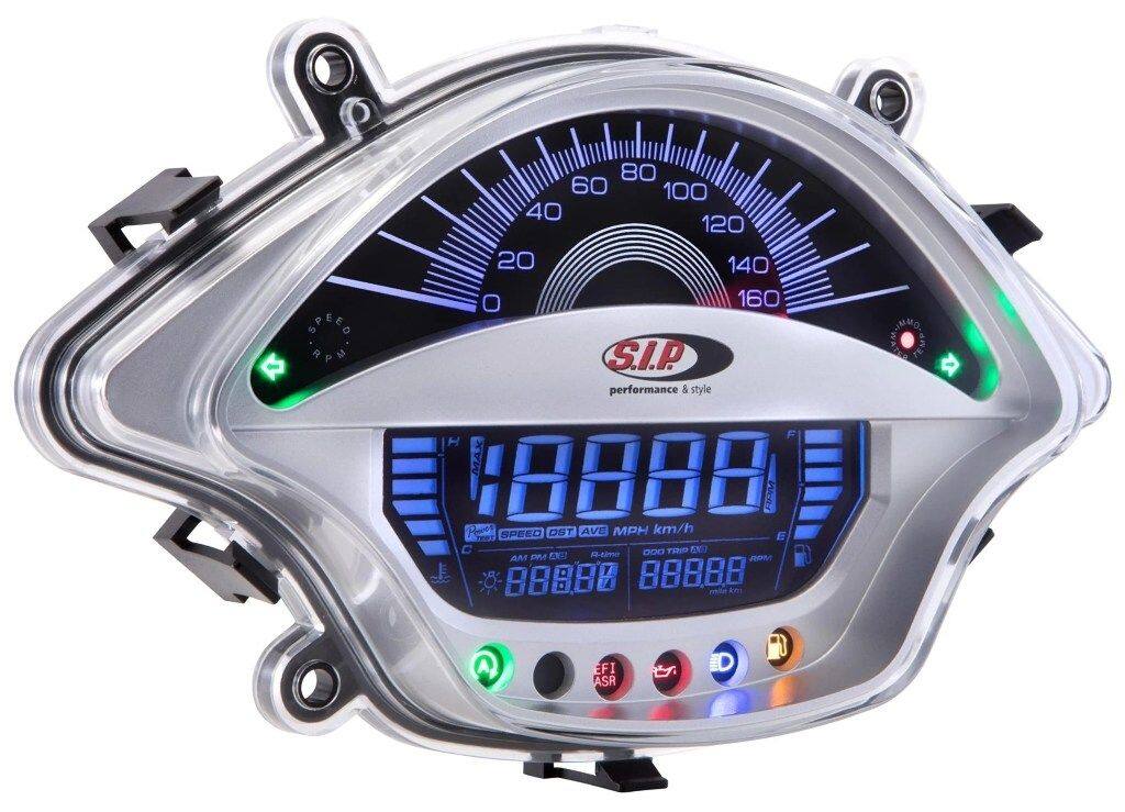 ■商品概要- 160 (km/h/mph)／16.000 (Umin/rpm)フェイス：ブラックホワイトの数字フェイスプレート：シルバーグレード1＊ - 一流の修理、非常に魅力的なアクセサリーとして■詳細説明SIP スピードメーター/レブカウンターは、最小限の装備を備えたオリジナルのスピードメーターユニットを最先端の多機能計器に置き換えます。このスピードメーターには、スクーターの速度 (時速 160 マイルまで) またはモーターの速度 (16.000 rpmまで)を表示する非常に大きなアナログ表示が付いています。これは、スピードメーターの針が現在の回転数または速度を表示するようにプログラムできることを意味します。デジタル表示スピードメーターの表面の下半分にあるディスプレイは、車両の「モード」ボタンを使用してスクロールする18の異なる機能を表示するために使用できます。標準的なアナログ/デジタル車両およびモーター速度測定に加えて、このスピードメーターには、トリップカウンター/総走行距離機能、モーターおよび周囲温度測定、距離と速度測定用の加速度センサー、平均速度、その他多くの革新的な機能もあります(下記の機能リストを参照)。バックライトの色は、 8つの異なる色に設定でき、明るさも調整可能です。各点火シーケンス中に、速度計は自動診断チェックを実行します。スクーターの走行速度は、車両のワイヤリングハーネスに組み込まれているオリジナルの速度センサー、または別売りのデジタルセンサーシステムのいずれかを使用して測定できます。完全な配線織機アダプターがキットに含まれています。これにより、はんだ付けの必要がなく、取り付けが簡単になります。機能：アナログ速度：0-160 mph/kphデジタル速度：0-260 kphアナログ回転数：0-16000 rpmデジタル回転数：0-16000 rpm総走行距離：0000-999999 マイル/km走行距離 A ＆ B：最大 9999.9mph/kph走行時間 A ＆ B最長 99.59 時間バッテリー充電レベル (不足電圧警告を含む)プログラム可能な総走行距離 (元の車両の走行距離と同期可能)A と B 間の平均速度、最大 160 マイル/時バックライトの 5 つの異なる照明レベルバックライトの色は 8 色から選択可能デジタル燃料レベル警告 (燃料ディスプレイの点滅で表示) ＆燃料ランプ)デジタル時計(12時間/24時間)温度計過熱警告(警告、温度記号を含むバー全体が点滅します。)シリンダーヘッド/点火プラグの温度測定(最大250°C/32°-482°F)、点火プラグ温度用の別個のセンサーもキットに含まれています最高速度、最大回転数、温度のデータ保存機能トリップと加速測定トリップ測定は、0-1000 メートルの距離で行うことができます。加速度測定は、自由に選択した速度範囲で行うことができます。注意：SIP スピードメーター/回転カウンターの完全な保証を維持するには、レンズカバーのすべての作業、修理、交換は、SIPスクーターショップまたは承認されたワークショップで行う必要があります。ハウジングを開けようとするなど、その他すべての改造は保証を無効にします。■注意点※取扱説明書が付属する場合は外国語となります。※輸入商材の為、納期が遅れる場合がございます。あらかじめご了承ください。※画像には他の商品が含まれている場合があります。※メーカー都合により商品の仕様変更がある場合がございます。ご了承ください。■適合車種GTS 300&ensp;GTS 300 年式: 20-22&ensp;&ensp;備考: 300cc type ZAPMD31，ZAPMD3101 engine 4TLC&ensp;GTS 300 年式: 19-20&ensp;&ensp;備考: 300cc type ZAPMA36，ZAPMA39 engine 4T LC&ensp;GTS 300 年式: 17-18&ensp;&ensp;備考: 300cc type ZAPMA3300 engine 4T LC&ensp;GTS 300 年式: 14-16&ensp;&ensp;備考: 300cc type ZAPM45200 / ZAPM45202 engine 4TLCGTS 300 SuperSport&ensp;GTS 300 SuperSport 年式: 20-22&ensp;&ensp;備考: 300cc type ZAPMD31，ZAPMD3101 engine 4TLC&ensp;GTS 300 SuperSport 年式: 19-20&ensp;&ensp;備考: 300cc type ZAPMA36，ZAPMA39 engine 4T LC&ensp;GTS 300 SuperSport 年式: 17-18&ensp;&ensp;備考: 300cc type ZAPMA3300 engine 4T LCGTS 300 SuperTech&ensp;GTS 300 SuperTech 年式: 20-22&ensp;&ensp;備考: 300cc type ZAPMD31，ZAPMD3101 engine 4TLC&ensp;GTS 300 SuperTech 年式: 19-20&ensp;&ensp;備考: 300cc type ZAPMA36，ZAPMA39 engine 4T LCGTS i.e. Super／Super Sport&ensp;GTS i.e. Super／Super Sport 年式: 14-16&ensp;&ensp;備考: 125cc type ZAPM45300 / ZAPM45301 engine 4TLCGTS i.e. Super&ensp;GTS i.e. Super 年式: 14-16&ensp;&ensp;備考: 125cc type ZAPM45300 engine 4T LC&ensp;GTS i.e. Super 年式: 14-16&ensp;&ensp;備考: 300cc type ZAPM45200 / ZAPM45202/ ZAPM459Lengine 4T LCGTS i.e.／Touring 4V HPE Euro5&ensp;GTS i.e.／Touring 4V HPE Euro5 年式: 20-22&ensp;&ensp;備考: 300cc type ZAPMD31，ZAPMD3101 engine 4TLCGTS i.e.／Touring 4V HPE&ensp;GTS i.e.／Touring 4V HPE 年式: 19-20&ensp;&ensp;備考: 300cc type ZAPMA36，ZAPMA39 engine 4T LCGTS 300 Touring&ensp;GTS 300 Touring 年式: 14-16&ensp;&ensp;備考: 300cc type ZAPM45200 / ZAPM45202 engine 4TLC&ensp;GTS 300 Touring 年式: 17-18&ensp;&ensp;備考: 300cc type ZAPMA3300 engine 4T LC