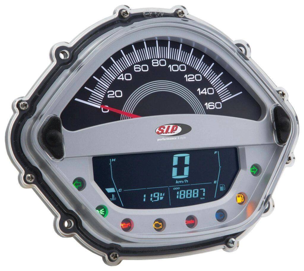 ■商品概要- 160 (km/h/mph)／16.000 (Umin/rpm)フェイス：ブラックホワイトの数字フェイスプレート：シルバーグレード1＊ - 一流の修理、非常に魅力的なアクセサリーとして■詳細説明SIP スピードメーター/レブカウンターは、最小限の装備を備えたオリジナルのスピードメーターユニットを最先端の多機能計器に置き換えます。このスピードメーターには、スクーターの速度 (最大 160 mph/kph) またはモーターの速度 (最大 10 000rpm)を表示する非常に大きなアナログ表示が付いています。これは、スピードメーターの針が現在の回転数または速度を表示するようにプログラムできることを意味します。デジタル表示スピードメーターの表面の下半分にあるディスプレイは、個別に配置されたボタンを使用してスクロールする18の異なる機能を表示するために使用できます。標準的なアナログ/デジタル車両およびモーター速度測定に加えて、このスピードメーターには、トリップカウンター/総走行距離機能、モーターおよび周囲温度測定、距離と速度測定用の加速度センサー、平均速度、その他多くの革新的な機能もあります(下記の機能リストを参照)。バックライトの色は 8 種類に設定できます。色と明るさも調整可能です。すべての点火シーケンス中に、スピードメーターは自動診断チェックを実施します。スクーターの道路速度は、オリジナルのスピードメータードライブまたは別売りのデジタルセンサーシステムのいずれかを使用して測定できます。完全な配線織機アダプターがキットに含まれています。これにより、はんだ付けの必要がなく、取り付けが簡単になります。機能：アナログ速度：0-160 mph/kphデジタル速度：0-260 kphアナログ回転数：0-16000 rpm ・デジタル回転数：0-16000 rpm総走行距離：0000-999999 マイル/km走行距離 A ＆ B：最大 9999.9mph/kph走行時間 A ＆ B 最大 99.59 時間バッテリー充電レベル警告11.5 V 未満の機能プログラム可能な総走行距離 (元の車両の走行距離と同期可能)A と B 間の平均速度は最大 140 mph/160 kphバックライトの 5 つの異なる照明レベル8 つのバックライトの色から選択可能デジタル燃料レベル警告 (燃料表示と燃料ランプの点滅で表示)デジタル時計不足電圧警告 (場合によっては、不足電圧時、表示部が自動的に電圧表示に切り替わり点滅します。)不足電圧警告(電圧不足時、表示部が自動的に電圧表示に切り替わり、点滅します。)温度計過温度警告(警告、温度記号を含むバー全体が点滅します。)温度計過温度警告(警告、温度記号を含むバー全体が点滅します。)冷却水温度、デジタルブロック表示シリンダー温度測定ヘッド/スパークプラグは最大 250°C/32°-482°F、スパークプラグ温度用の別個のセンサーもキットに含まれています最高速度、最大 rpm および温度のデータ保存機能トリップおよび加速度測定トリップ測定は 0-1000 メートルの距離で実行できます。加速度測定は自由に選択した速度範囲で実行できます。注文前に正確な車両モデルを確認してください。Vespa GT/GTL 125-200cc/GTS 125モデルの場合：別売りのデジタルスピードセンサーシステム(#KOBF640J06) を装着しない場合は、後期 GTSモデルのオリジナルスピードメータードライブ (#PI56306R)を使用する必要があります。Vespa GTS/GTSSuperの場合125-300cc、2014年以降：以前のGTSモデルのリアステアリングアセンブリカバー(＃PI1652682)が含まれている必要があります。ライト/ホーンなどのスイッチアセンブリの位置は保持できます。モードボタンは唯一の例外です。「ABS」インジケータライトもこのSIPスピードメーター/回転カウンターユニットに統合されています。Vespa GTS 125-300 Euro用4：EURO4モデルには適合しません■注意点※取扱説明書が付属する場合は外国語となります。※輸入商材の為、納期が遅れる場合がございます。あらかじめご了承ください。※画像には他の商品が含まれている場合があります。※メーカー都合により商品の仕様変更がある場合がございます。ご了承ください。■適合車種GTS i.e. Super Sport&ensp;GTS i.e. Super Sport 年式: 10-13&ensp;&ensp;備考: 300cc type ZAPM45200 engine 4T LC&ensp;GTS i.e. Super Sport 年式: 11-13&ensp;&ensp;備考: 125cc type ZAPM45300 engine 4T LCGTS i.e. Super&ensp;GTS i.e. Super 年式: 08-13&ensp;&ensp;備考: 300cc type ZAPM45200 / ZAPM459L engine 4TLC&ensp;GTS i.e. Super 年式: 09-13&ensp;&ensp;備考: 125cc type ZAPM45300 engine 4T LCGTS 300&ensp;GTS 300 年式: 11-13&ensp;&ensp;備考: 300cc type ZAPM45200/ ZAPM459L engine 4TLCGTS 300 Touring&ensp;GTS 300 Touring 年式: 11-13&ensp;&ensp;備考: 300cc type ZAPM45200/ ZAPM459L engine 4T LC