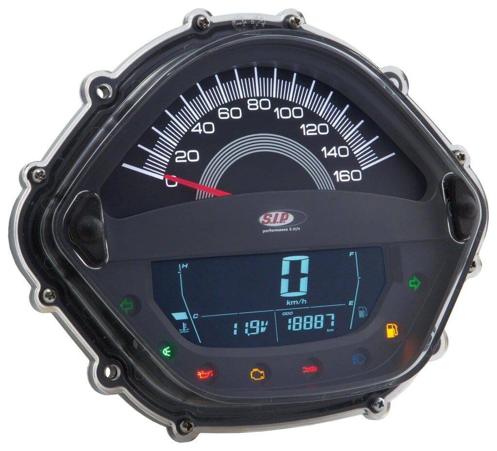 ■商品概要- 160 (km/h/mph)／16.000 (Umin/rpm)フェイス：ブラックホワイトの数字フェイスプレート：ブラックグレード1＊ - 一流の修理、非常に魅力的なアクセサリーとしてハンドルカバー PI652682 が必要です！■詳細説明SIP スピードメーター/レブカウンターは、最小限の装備を備えたオリジナルのスピードメーターユニットを最先端の多機能計器に置き換えます。このスピードメーターには、スクーターの速度 (最大 160 mph/kph) またはモーターの速度 (最大 10 000rpm)を表示する非常に大きなアナログ表示が付いています。これは、スピードメーターの針が現在の回転数または速度を表示するようにプログラムできることを意味します。デジタル表示スピードメーターの表面の下半分にあるディスプレイは、個別に配置されたボタンを使用してスクロールする18の異なる機能を表示するために使用できます。標準的なアナログ/デジタル車両およびモーター速度測定に加えて、このスピードメーターには、トリップカウンター/総走行距離機能、モーターおよび周囲温度測定、距離と速度測定用の加速度センサー、平均速度、その他多くの革新的な機能もあります(下記の機能リストを参照)。バックライトの色は 8 種類に設定できます。色と明るさも調整可能です。すべての点火シーケンス中に、スピードメーターは自動診断チェックを実施します。スクーターの道路速度は、オリジナルのスピードメータードライブまたは別売りのデジタルセンサーシステムのいずれかを使用して測定できます。完全な配線織機アダプターがキットに含まれています。これにより、はんだ付けの必要がなく、取り付けが簡単になります。機能：アナログ速度：0-160 mph/kphデジタル速度：0-260 kphアナログ回転数：0-16000 rpm ・デジタル回転数：0-16000 rpm総走行距離：0000-999999 マイル/km走行距離 A ＆ B：最大 9999.9mph/kph走行時間 A ＆ B 最大 99.59 時間バッテリー充電レベル警告11.5 V 未満の機能プログラム可能な総走行距離 (元の車両の走行距離と同期可能)A と B 間の平均速度は最大 140 mph/160 kphバックライトの 5 つの異なる照明レベル8 つのバックライトの色から選択可能デジタル燃料レベル警告 (燃料表示と燃料ランプの点滅で表示)デジタル時計不足電圧警告 (場合によっては、不足電圧時、表示部が自動的に電圧表示に切り替わり点滅します。)不足電圧警告(電圧不足時、表示部が自動的に電圧表示に切り替わり、点滅します。)温度計過温度警告(警告、温度記号を含むバー全体が点滅します。)温度計過温度警告(警告、温度記号を含むバー全体が点滅します。)冷却水温度、デジタルブロック表示シリンダー温度測定ヘッド/スパークプラグは最大 250°C/32°-482°F、スパークプラグ温度用の別個のセンサーもキットに含まれています最高速度、最大 rpm および温度のデータ保存機能トリップおよび加速度測定トリップ測定は 0-1000 メートルの距離で実行できます。加速度測定は自由に選択した速度範囲で実行できます。注文前に正確な車両モデルを確認してください。Vespa GT/GTL 125-200cc/GTS 125モデルの場合：別売りのデジタルスピードセンサーシステム(#KOBF640J06) を装着しない場合は、後期 GTSモデルのオリジナルスピードメータードライブ (#PI56306R)を使用する必要があります。Vespa GTS/GTSSuperの場合125-300cc、2014年以降：以前のGTSモデルのリアステアリングアセンブリカバー(＃PI1652682)が含まれている必要があります。ライト/ホーンなどのスイッチアセンブリの位置は保持できます。モードボタンは唯一の例外です。「ABS」インジケータライトもこのSIPスピードメーター/レブカウンターユニットに統合されています。Vespa GTS 125-300 Euro 4 用：EURO 4 モデルには適合しません注：新しいバージョン GTS 2014 に SIP スピードメーターを適合させるには、リア ステアリング アセンブリカバー＃PI1652682 を購入する必要がありますVespa GTS/GTS Super 125-300cc 用、2014 年以降：リア ステアリング アセンブリ カバー以前のGTSモデルの (#PI1652682) が含まれている必要があります。ライト/ホーンなどのスイッチ アセンブリの位置は保持できます。モード ボタンは唯一の例外です。「ABS」インジケーター ライトもこの SIP スピードメーター/回転カウンター ユニットに統合されています。■注意点※取扱説明書が付属する場合は外国語となります。※輸入商材の為、納期が遅れる場合がございます。あらかじめご了承ください。※画像には他の商品が含まれている場合があります。※メーカー都合により商品の仕様変更がある場合がございます。ご了承ください。■適合車種GTS i.e. Super／Super Sport&ensp;GTS i.e. Super／Super Sport 年式: 14-16&ensp;&ensp;備考: 125cc type ZAPM45300 / ZAPM45301 engine 4TLCGTS i.e. Super&ensp;GTS i.e. Super 年式: 14-16&ensp;&ensp;備考: 125cc type ZAPM45300 engine 4T LC&ensp;GTS i.e. Super 年式: 14-16&ensp;&ensp;備考: 300cc type ZAPM45200 / ZAPM45202/ ZAPM459Lengine 4T LCGTS 300&ensp;GTS 300 年式: 14-16&ensp;&ensp;備考: 300cc type ZAPM45200 / ZAPM45202 engine 4TLCGTS 300 Touring&ensp;GTS 300 Touring 年式: 14-16&ensp;&ensp;備考: 300cc type ZAPM45200 / ZAPM45202 engine 4TLC