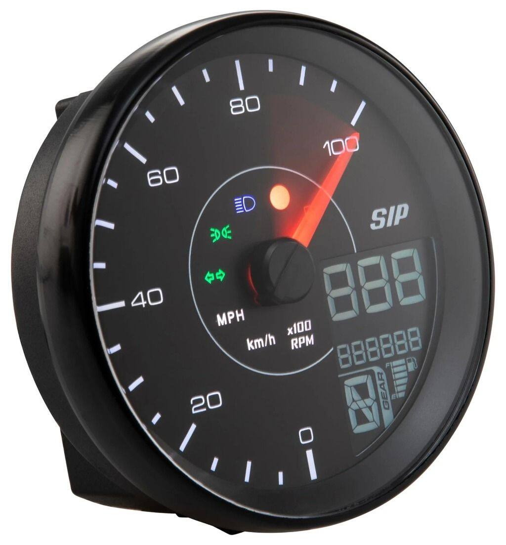 ■商品概要- 100 (km/h/mph)／10.000 (Umin/rpm)フェイス：ブラックホワイトの数字チューニングエンジンおよびAAランク - 一流の修理用■詳細説明SIP TACHO KARACHOは、SIP PERFORMANCEのVespa PX80-200ELusso/’98/MY/’11用レブカウンター付きスピードメーターで、125-300ccのVespaGTV/GT60にも適合します。2010年の導入以来、スピードメーター付きSIPレブカウンターは市場を根本的に変えました。これまでの機能多数の追加デバイスを挿入することでのみ実現可能であった機能が、目立たない方法で単一の計器にまとめられました。100 km/h / MpH または 160 km/h / MpH バージョンで利用可能100 km/h / MpH または 160 km/h / MpH バージョンで利用可能レース光学系アナログおよびデジタル表示が可能「タコ」カラチョ」バージョンは、針が6時位置にぶら下がっており、60年代と70年代のスポーツカーやレーシングカーの計器を思い出させます。毎分回転数と速度に加えて、このスピードメーターは温度も表示できます。メニューでAFとEGT接続を簡単に切り替えることができます。小さな押しボタンで、異なる表示をエレガントに切り替えることができます。ライトスイッチの上または下に目立たないように取り付けることができます。Aちょっとしたお楽しみ：エンジンが始動するたびに、回転カウンターがセルフテストを実行し、グランプリ気分を演出します。アナログ表示として、速度または回転数を選択できます。スピードメーターの針は、回転数または速度のいずれかを示します。タチョ カラチョの 2 つのバージョンも開発しました。1 つは最大 100、もう 1 つは最大 160で、MPH市場向けにも幅広い表示を提供します。より長い期間にわたって。乗車、別の機能が便利であることがわかります。乗車時間と平均速度で2つの個別の距離を区別できます。日常の距離とツアーの距離を区別するのに最適です。ただし、合計距離も設定できるため、古いスピードメーターで走行したキロメートルを問題なく引き継ぐことができます。注意常に点火プラグと干渉抑制機能付きプラグを使用してください。取り付けこのスピードメーターの取り付けは簡単です。上記と同様に、オリジナルの速度はスピードメーターケーブルを介して決定されますが、交換部品として購入できるスピードセンサーを使用するオプションもあります。そのため、スピードメーターケーブルが摩耗したり破損したりしても、ディスプレイは信頼性が高く機能し続けます。ちなみに、速度は光信号によって記録されます。データが失われる危険はありません。内部メモリのおかげで、すべての情報は安全です。スピードメーターは12V AC/DCで動作します。はバッテリーが必要ないことを意味します。SIP パフォーマンス/ヴェスパトロニック/パーマキット点火を接続できます。VAPE の SIP PERFORMANCE イグニッションと組み合わせる場合は、KOSO 信号フィルターをDCバージョンで使用するか、SIP 回転カウンターの茶色のワイヤーを SIP/VAPECDIの白いワイヤーに接続する必要があります。タコメーターの点火パルスを 1 (DC の場合) に変更するか、 6(AC用)。結論：SIPTACHOKARACHOは、オリジナルの外観を持つスピードメーターとタコメーターを組み合わせたハイエンド計器です。レーサー、ツーリングライダー、または都心部のカウボーイ - 誰もがその利点を理解するでしょう。速度アナログは最大10000/16000 rpm/rpmまでモデルに依存します。速度デジタルは最大16.000 rpm/rpm - 最高速度アナログ速度の代わりに、最大 100/160 km/h/mph のアナログ速度も追加されました最大 260 km/h または 160 mph の速度デジタル最大 260 km/h または 160 mph の最高速度ディスプレイ内の速度の点滅による目標速度メンテナンス間隔などの目標距離調整可能なオドメーターギア表示はティーチイン可能充填レベル警告付き燃料計温度 0-250° または 32°-482° F.シリンダーヘッドまたは水温用、点火プラグ用の温度センサーは出荷時に含まれています100°-1200°CのSIP排気ガス温度センサーを備えたEGT温度計が可能A 10.0-24.0のSIPラムダセンサーを備えたAF表示が可能最高温度合計距離は最大99999 km/マイル合計距離は調整可能(古いスピードメーターの測定値は転送可能)単一距離AおよびBまで-9999.9km/マイル走行時間AとB -99.59時間平均速度AとB -260km/hまたは160mph低電圧警告DCメンテナンス間隔ギアシフトフラッシュスピードメーターライトの明るさを5段階で調整可能タンク、インジケーター、ハイビーム、ロービーム、シフトライトインジケータースピードセンサー SIPUSB 充電器信号フィルターこの付属のワイヤーキットを使用すると、LML...■注意点※取扱説明書が付属する場合は外国語となります。※輸入商材の為、納期が遅れる場合がございます。あらかじめご了承ください。※画像には他の商品が含まれている場合があります。※メーカー都合により商品の仕様変更がある場合がございます。ご了承ください。■適合車種Star 125 2T／DLX／Via Toscana／Deluxe&ensp;Star 125 2T／DLX／Via Toscana／Deluxe&ensp;&ensp;備考: 125cc engine 2T ACStar 125 4T Automatica／Deluxe／II CVT／Stella Automatic&ensp;Star 125 4T Automatica／Deluxe／II CVT／Stella Automatic&ensp;&ensp;備考: 125cc engine 4T ACStar 125 4T／Deluxe 125 4S／Speedy／Stella&ensp;Star 125 4T／Deluxe 125 4S／Speedy／Stella&ensp;&ensp;備考: 125cc engine 4T ACStar 150 2T／DLX／Via Toscana／Star／Stella／Belladonna RV&ensp;Star 150 2T／DLX／Via Toscana／Star／Stella／Belladonna RV&ensp;&ensp;備考: 150cc engine 2T ACStar 150 4T／Deluxe 150 4S／Speedy／Stella&ensp;Star 150 4T／Deluxe 150 4S／Speedy／Stella&ensp;&ensp;備考: 150cc engine 4T ACStar 200 4T／Deluxe 4S&ensp;Star 200 4T／Deluxe 4S 年式: 12&ensp;&ensp;備考: 200cc engine 4T ACStar Lite 125 4T Automatica／CVT&ensp;Star Lite 125 4T Automatica／CVT 年式: 15-&ensp;&ensp;備考: 125cc engine 4T AC