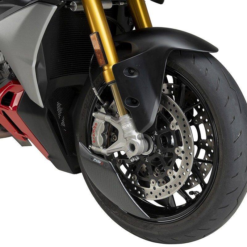 ■詳細説明MotoGPのDNAを受け継ぎ、Puigが開発した高機能エアロパーツ。フロントホイール周りの乱気流を抑え、バンク時には強力なダウンフォースを発生させることで、高速域やコーナリング時の安定性とハンドリングの正確性を劇的に向上させます。高強度3 mm厚ABS樹脂と頑丈なスチールステーの組み合わせにより、抜群の耐久性とドレスアップ効果を両立。ボルトオンで簡単に装着でき、日常のライディングからサーキット走行まで、ワンランク上の走りと安心感を提供します。PUIGブレーキエアダクトとの同時装着可能。■注意点※商品の清掃、メンテナンスには、水道水、中性洗剤をご使用ください。※アルカリ／酸性液体などを含む、攻撃性の高いケミカル類に触れると、ひび割れ、硬化等の原因となり、商品の寿命が短くなる可能性があります。※画像には他の商品が含まれております。※メーカー都合により商品の仕様変更がある場合がございます。ご了承ください。■適合車種STREETFIGHTER V2 S&ensp;STREETFIGHTER V2 S 年式: 25-26STREETFIGHTER V2&ensp;STREETFIGHTER V2 年式: 25-26