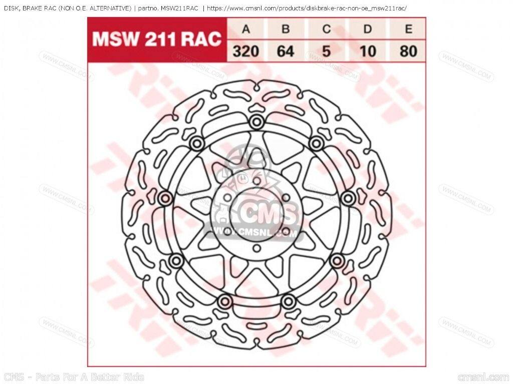 CMS シーエムエス DISK， BRAKE RAC［MSW211RAC］ FZR1000 FZR10000 FZS600 FZS600N FZS600P FZS600R FZS600S FZS600SP TDM850E XJR1200 XJR1200SP YAMAHA ヤマハ ブレーキディスクローター ブレーキ
