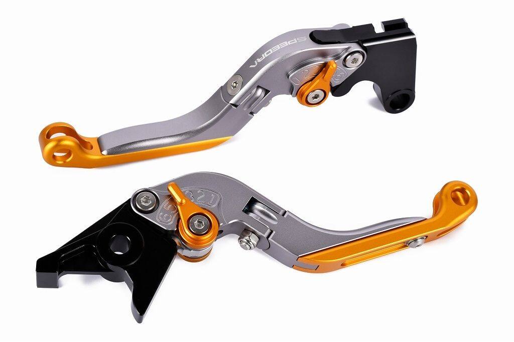 SPEEDRA スピードラ アジャストレバー 可倒延長式 MT-09 SP XSR900 GP YZF-R9 YAMAHA ヤマハ ブレーキ・クラッチレバーセット ハンドル周辺パーツ ハンドル レバー本体カラー：マットチタン / アジャスターカラー：マットゴールド / エクステンションカラー：マットゴールド