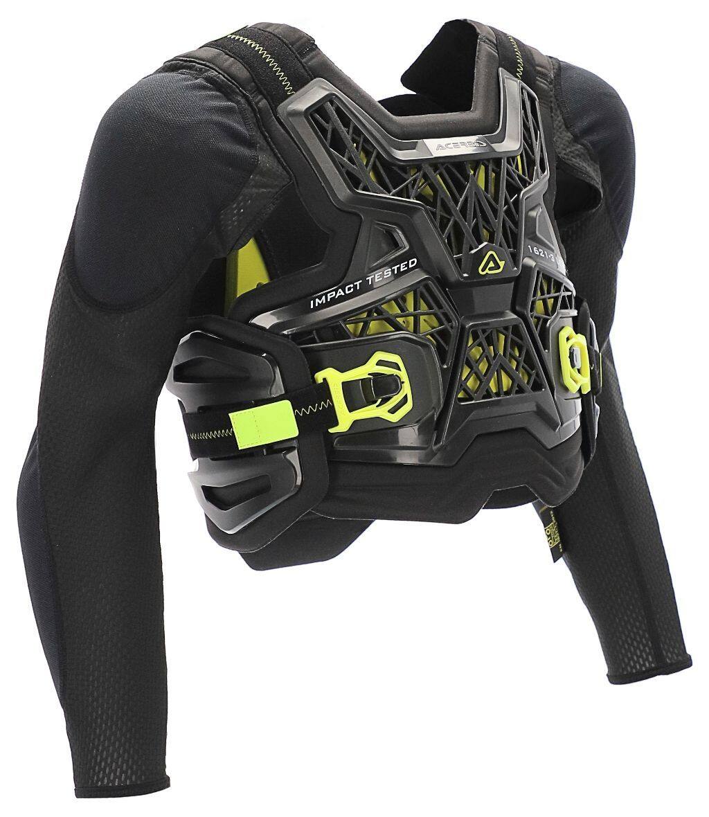 ■商品概要カラー：318 - black/yell.素材：・ポリウレタン 10％・ポリエステル 22％・ポリプロピレン 25％・EVA30％・ポリアミド 8％・その他 5％■詳細説明・プラスチック部品の革新的な巣状テクスチャー：通気性、保護性、軽量性・体に適応するプラスチックプレートは、柔らかいバイオフォームに取り付けられており、より優れた衝撃吸収保護と体へのフィット感を実現します。・革新的なデザインは、クロスチェストプロテクターの軽量/通気性とボディアーマープロテクションを組み合わせたものです。肩と肘のプロテクターは穴あきストレッチ素材の袖に取り付けられており、高い通気性と腕への密着性を保証するように設計されています。袖自体は胸部プロテクターのパッド入りショルダーストラップに取り付けられており、リブには生地を使用せず、熱交換と通気性を高めます。・ネックブレースに対応する取り外し可能な背面と前面のプロテクション・サイドの調整により、さまざまな体格に適応可能・身体の保護・胸部保護 EN1621-3：2018 LEVEL 2 認定・バックプロテクター EN1621-2：2014 EC LEVEL2認証取得・柔らかい素材で拡張された肩と肘の保護 EN1621-1：2012 LEVEL 1 認定・ストーンシールド承認付き半硬質リブプロテクター EN 14021：2003■注意点※取り扱い説明書が付属する場合は外国語となります。※輸入商材の為、納期が遅れる場合がございます。あらかじめご了承ください。※画像には他の商品・カラーが含まれている場合があります。※メーカー都合により商品の仕様変更がある場合がございます。ご了承ください。　※受注後のキャンセル、返品、都合交換はできません。予めご了承ください。