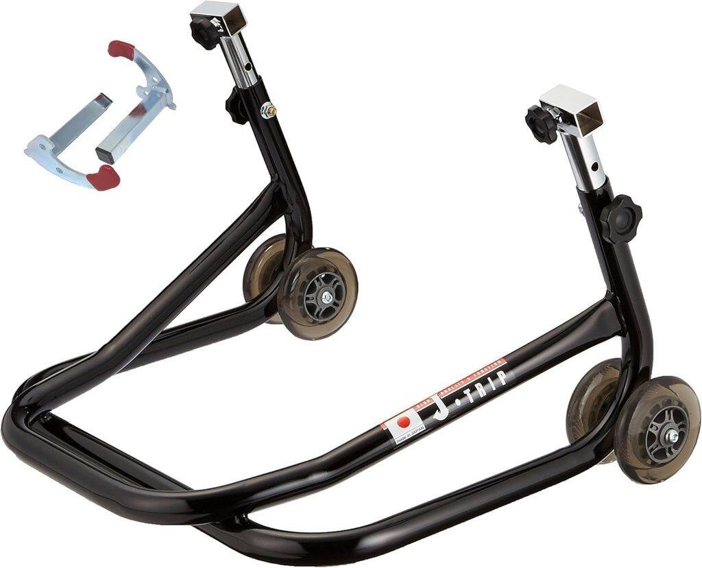 ■商品概要【セット内容】リヤ用バイクメンテナンススタンド「ショートスタンド本体」スタンド用アタッチメント「V受け2」日本製■詳細説明リヤ用バイクメンテナンススタンド「ショートスタンド本体」とスタンド用アタッチメント「V受け2」のセット商品です。■ショートスタンドの特徴長所：スタンドアップする際、作動は足でするために両手で車体を支えることができるので安心してリフトアップができます。近年のスーパースポーツの車重だとほとんどこちらで充分。短所：ハンドルが短い分、どうしても超重量車の場合はスタンドアップに少し強い力が必要になる場合があります。そういった重量車にはJT-120ロングスタンドを推奨。■注意点※受けの種類をお間違えないようご注意ください。※別売りのフックボルトで支えます。スタンドがけをしたまま後輪を外す事ができます。ご利用になる場合はスイングアームフックボルト【JT-107シリーズ】を使用してください(他社製フックボルトでは形状が合わないことがあります。)※画像には他の商品が含まれております。※メーカー都合により商品の仕様変更がある場合がございます。ご了承ください。