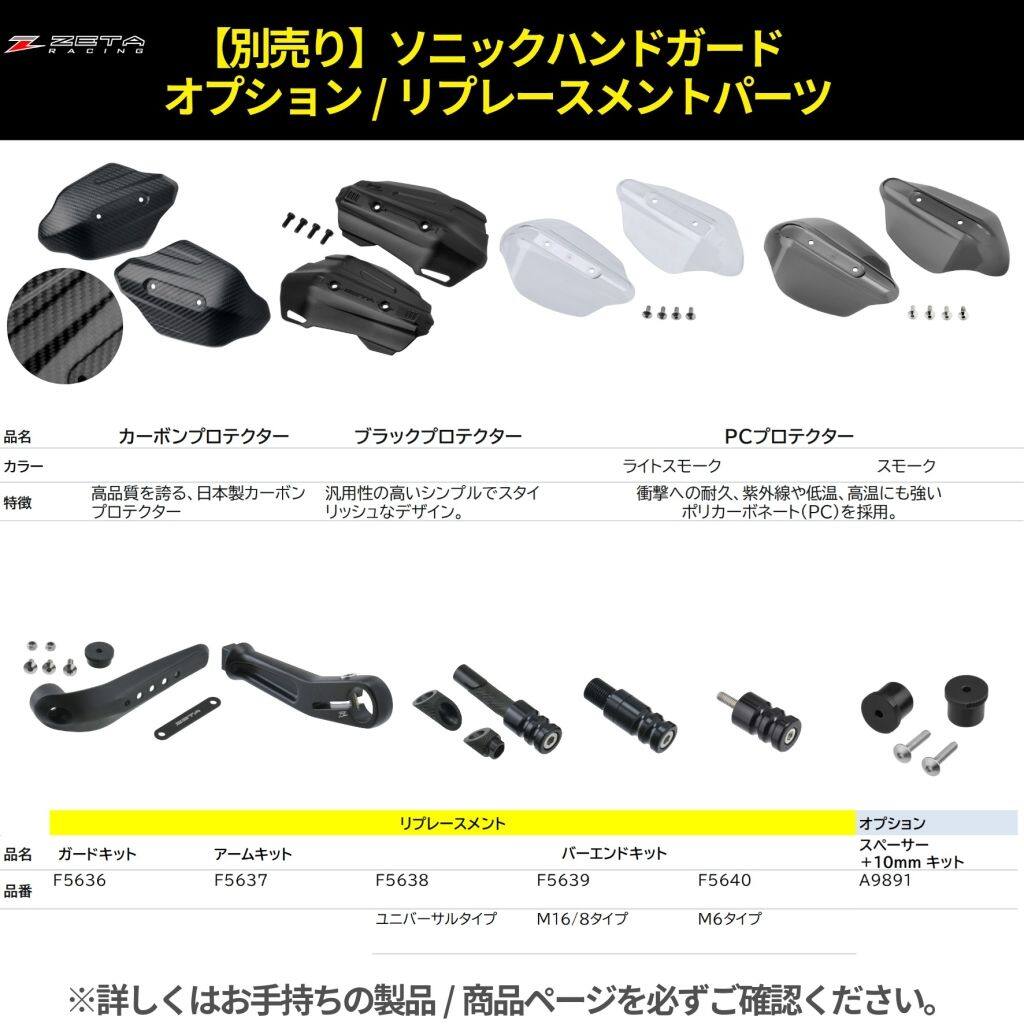 ウェビック 楽天市場店のZETA RACING ジータ レーシング ソニックハンドガード オプション ブラックプロテクター ハンドガード・ナックルガード ハンドル周辺パーツ ハンドル｜アングル2