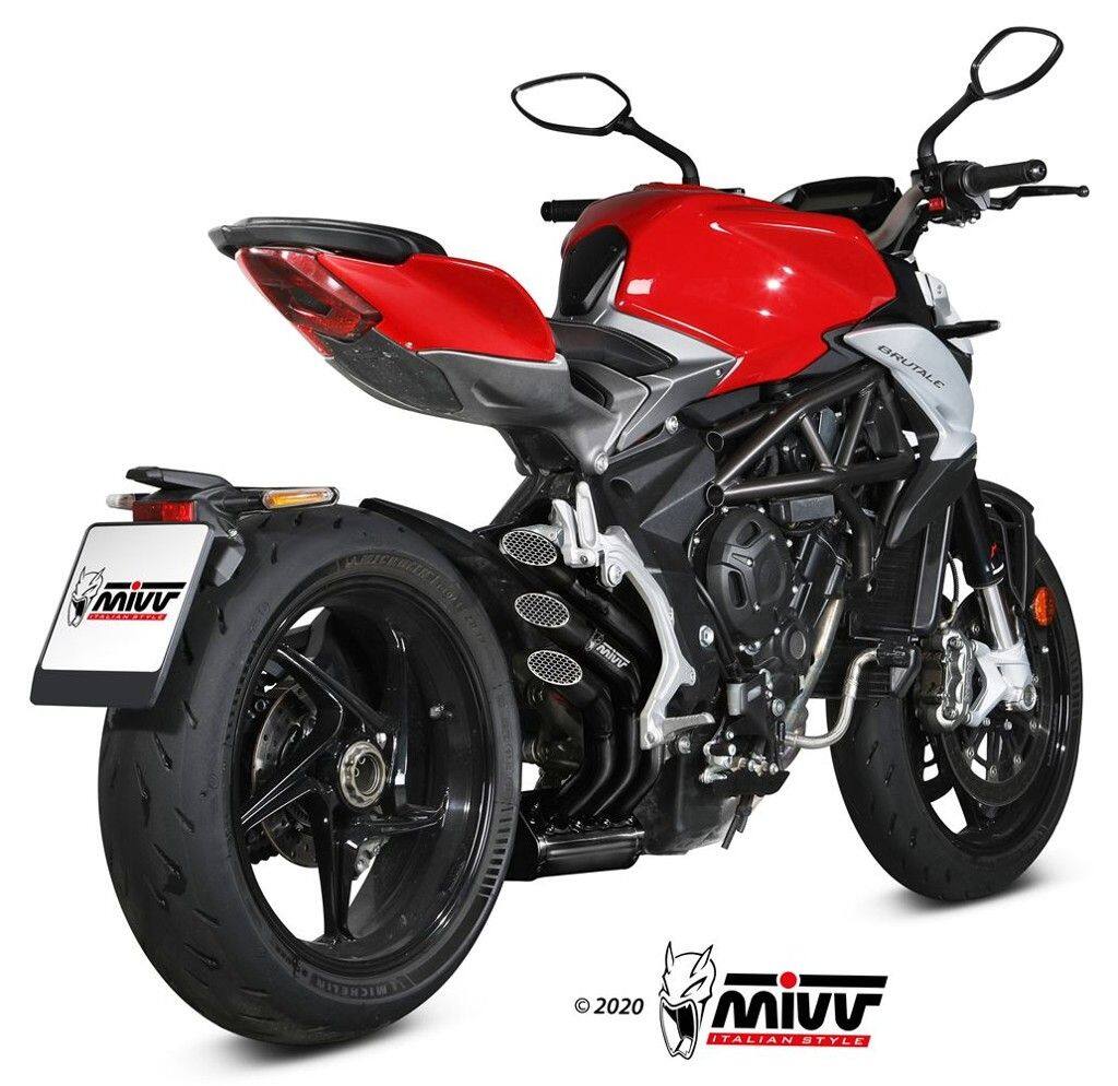 ■詳細説明Mivvのスリップオンマフラーは、バイクのルックス、サウンド、そして性能を向上させるよう設計されています。そのデザインには細部まで徹底したこだわりが注がれており、バイクの見た目で個性を主張したいと願うライダーの皆様にご満足いただける製品となっています。モダンなデザインと優れた性能がSPEED EDGEマフラーの主な特徴であり、明確にスポーティーなサウンドも兼ね備えています。本マフラーはカーボン製キャップと固定ストラップを備え、センターボディには「ブラックムーン」効果を施したブラックステンレスを採用することで、サイレンサーによりアグレッシブな外観を与えています。マフラーの形状は六角形です。■注意点※本エキゾーストの取り付けにはECUリマッピングが必要です。詳細はドキュメントボックス内の技術情報をご確認ください※公道走行不可。※画像には他の商品が含まれている場合があります。※取扱説明書が付属する場合は、外国語となります。※輸入商材の為、納期が遅れる場合がございます。あらかじめご了承ください。※メーカー都合により商品の仕様変更がある場合がございます。ご了承ください。　※受注後のキャンセル、返品、都合交換はできません。予めご了承ください。■適合車種BRUTALE 800 RR&ensp;BRUTALE 800 RR 年式: 17-24&ensp;&ensp;備考: B1 10 AA&ensp;BRUTALE 800 RR 年式: 25-25&ensp;&ensp;備考: B1 10 AABRUTALE 800&ensp;BRUTALE 800 年式: 17-24&ensp;&ensp;備考: B1 10 AA&ensp;BRUTALE 800 年式: 25-25&ensp;&ensp;備考: B1 10 AA