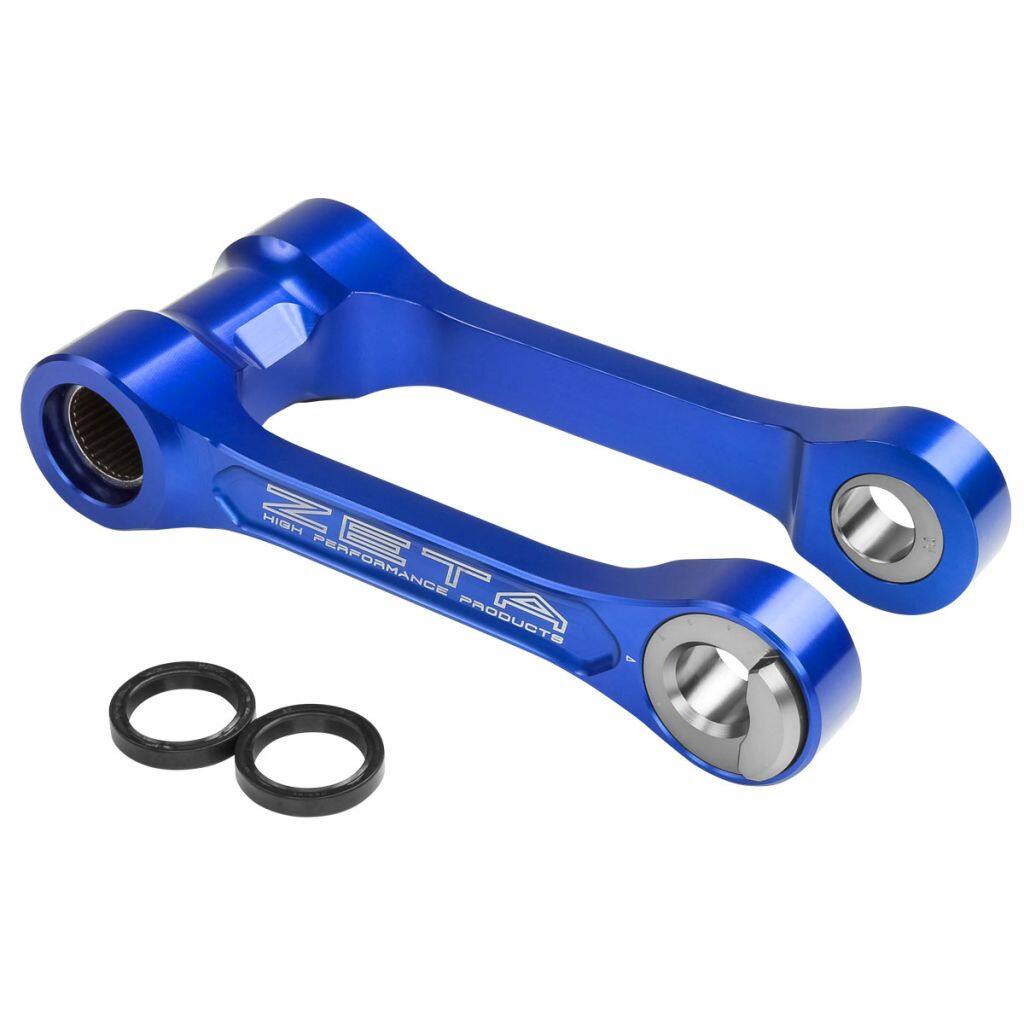 ■商品概要メーカー品番：ZE56-01656カラー：ブルー素材：7000系アルミ合金調整：ローダウン(ソフト)5段階、スタンダード、ハイリフト(ハード)1段階 計7段階■詳細説明アタッチメントの位置を回転させて、リンクロッドの軸間距離を変更することでシート高の調整が可能。リンクのレバー比も変わるため、コースコンディションにあわせてリヤサスペンションの動作も調整できる。ローダウン(ソフト)5段階、スタンダード、ハイリフト(ハード)1段階の合計7段階を設定。ベアリング、ダストシールは装着済みで、純正リンクロッドと交換するだけのボルトオン設計。素材に7000系アルミ合金を使用し、高精度切削加工した後、カラーアルマイト処理を施す。■注意点※純正スタンド使用可※サスペンションのリンク比が変わるため、ローダウンした場合は柔らかめに、ハイリフトした場合は硬めになります。※画像には他の商品が含まれている場合があります。※メーカー都合により商品の仕様変更がある場合がございます。ご了承ください。　※画像はイメージです。■適合車種WR250F&ensp;WR250F 年式: 15-25WR450F&ensp;WR450F 年式: 16-25YZ250FX&ensp;YZ250FX 年式: 15-27YZ250F&ensp;YZ250F 年式: 14-27YZ450FX&ensp;YZ450FX 年式: 16-26YZ450F&ensp;YZ450F 年式: 10-27