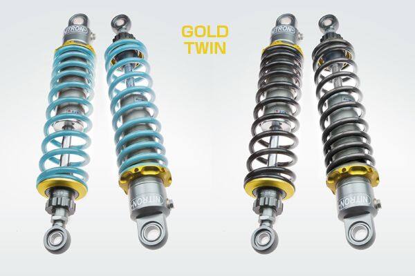 NITRON ナイトロン 【ローダウンモデル】リアサスペンションツインショック TWIN R1 シリーズ BONNEVILLE800 T100 TRIUMPH トライアンフ リアサスペンション サスペンション 足回り テーマカラー：ゴールド / スプリングカラー：ターコイズ