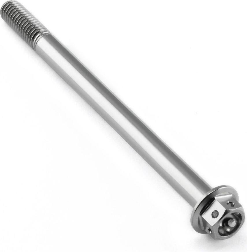 ■商品概要素材：チタン製品タイプ：ボルトヘッド形状：フランジヘックスヘッドねじピッチ：1.00mm入数：1穴あけ加工：ありねじ径：6.00mmねじ部の長さ：18.00mm首下長さ：67.00mmヘッド高さ：6.00mmフランジ径：12.00mm長さ：85.00mmソケットサイズ：8.00mm重さ：11.17gサイズ：M6 x 1.00mmx 85mm■詳細説明6AL-4V(グレード5)チタン製の転造ネジ。強度を向上し、かじりを防ぎます。チタンは一般的にステンレスより42％軽量で、なおかつ耐腐食性に優れます。プロボルトのRace-Specボルトは、機能性を重視しボルトヘッド6面ににあらかじめ穴開け加工がされています。これはデザイン性に優れるだけでなくワイヤリングを容易にし、レースレギュレーションに対応します。又、ソケットサイズを縮小しヘッドをへこませたうえで穴開けがされている事で、ステンレス製の同等品に比べて45％もの軽量化を実現しました。トップクラスのGP レースチームに広く使われています。■注意点※チタンとアルミニウム製品は完全には同じ色ではない事に御注意下さい。※メーカー都合により商品の仕様変更がある場合がございます。ご了承ください。