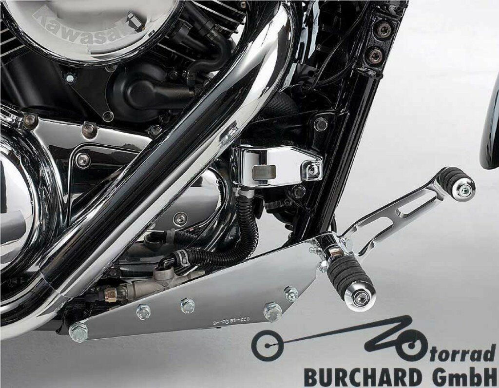 MOTORRAD BURCHARD モトラッド バーチャード Forward Controls Kit 25cm forward ABE VN 1500 Classic KAWASAKI カワサキ Surface：Chrome / Footpeg and Lever Design：Sundance Look milled Levers
