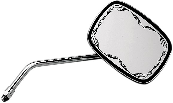 ■商品概要Diameter - Thread Size Metric：M10×1.25Display Color／Finish：ChromeFeatures：Scrolled FaceMaterial：AluminumMirror Head Height Imperial：4”Mirror Head Shape：RectangleMirror Head Width Imperial：5”Mount Color／Finish：Chrome，Die-CastMounting Location：HandlebarMounting Position：Left，RightMounting Style：Screw-InProduct Name：MirrorRiding Style：StreetStem Length Imperial：9”Stem Style：LongType：Side ViewUnits：Each■詳細説明・Chrome die-cast construction with custom scrolling on mirror・10mm mounting thread fits left or right side，unless noted・Left-handed threads are for some Yamaha right-sided mirrorapplications・Sold each■注意点※メーカー都合により商品の仕様変更がある場合がございます。ご了承ください。※取り扱い説明書は英語となります。※輸入商材の為、納期が遅れる場合がございます。あらかじめご了承ください。
