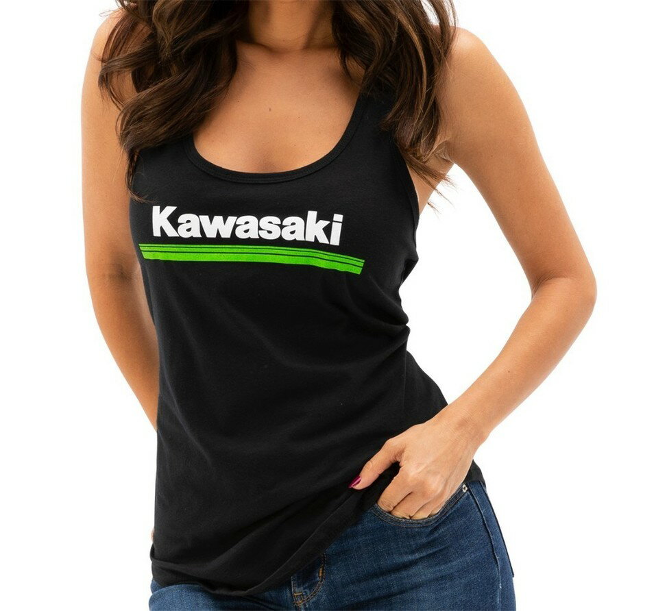 US KAWASAKI 北米カワサキ純正アクセサリー Women’s 3 Green Lines Tank Top レディース 1