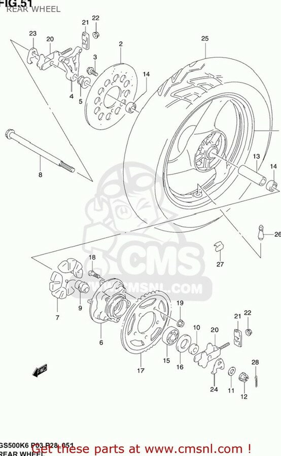 CMS २ WHEELRR(MT3.50X17) GS500F 2004 (K4) USA (E03) GS500F 2005 (K5) USA (E03) GS500F 2006 (K6) USA (E03) GS500F 2007 (K7) USA (E03) GS500F 2008 (K8) USA (E03) GS500F 2009 (K9) USA (E03)