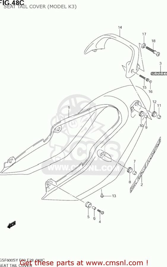 CMS シーエムエス COVER，SEAT TAIL(BLACK) GSF600S BANDIT 2000 Y USA E03 2001 K1 2002 K2 2003 K3 SUZUKI スズキ シートカウル・テールカウル カウル関連 外装