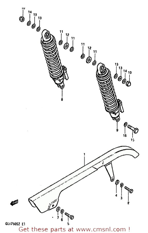 CMS シーエムエス (62103-49320) SHOCK ABSORBER， REAR RH GS1000 1982 Z USA E03 SUZUKI スズキ リアサスペンション サスペンション 足回り