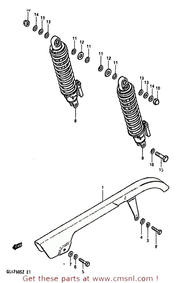 CMS २ (62103-49320) SHOCK ABSORBER REAR RH GS1000 1982 (Z) USA (E03)