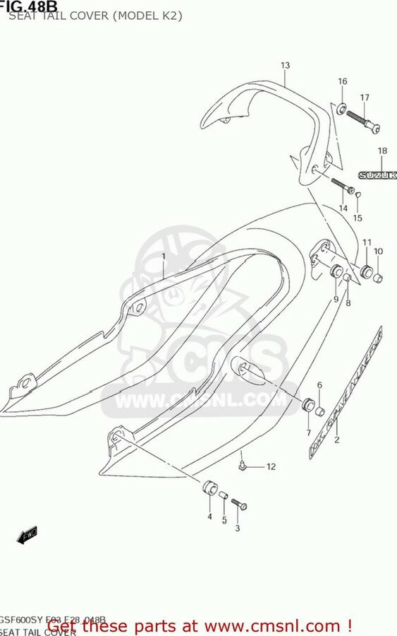 CMS シーエムエス COVER，SEAT TAIL(BLACK) GSF600S BANDIT 2000 Y USA E03 2001 K1 2002 K2 2003 K3 SUZUKI スズキ シートカウル・テールカウル カウル関連 外装