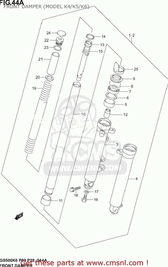 CMS २ DAMPER ASSY RH GS500F 2004 (K4) USA (E03) GS500F 2005 (K5) USA (E03) GS500F 2006 (K6) USA (E03) GS500F 2007 (K7) USA (E03) GS500F 2008 (K8) USA (E03) GS500F 2009 (K9) USA (E03)