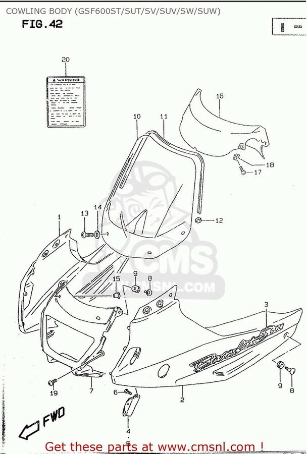 CMS シーエムエス COWLING ASSY，SIDE，L GSF600 1995 S E02 E04 E18 E22 E25 E34 1996 T E17 1997 V / P37 1998 W 1999 X GSF600S E24 BANDIT USA E03 GSF600S1998 GSF600SU GERMANY GSF600U SUZUKI スズキ アッパーカウル・フロントカウル カウル関連 外装