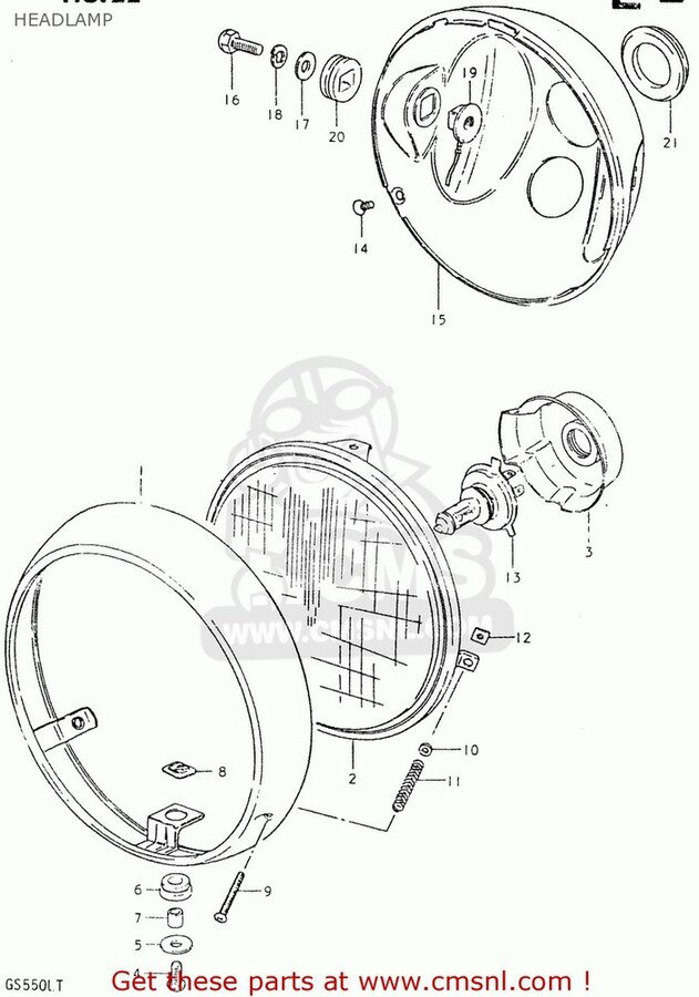 CMS シーエムエス (35100-45261-999) HEADLAMP ASSEMBLY GS1000L 1979 N USA E03 GS1100LT 1980 T GS550L E01 E02 E04 E21 E22 E24 E25 E26 E34 E39 GS750L SUZUKI スズキ ヘッドライト 灯火類 電装系