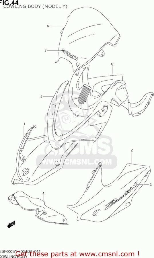 CMS シーエムエス COWLING ASSY，SIDE，L GSF600S BANDIT 2000 Y USA E03 2001 K1 2002 K2 2003 K3 SUZUKI スズキ アッパーカウル・フロントカウル カウル関連 外装