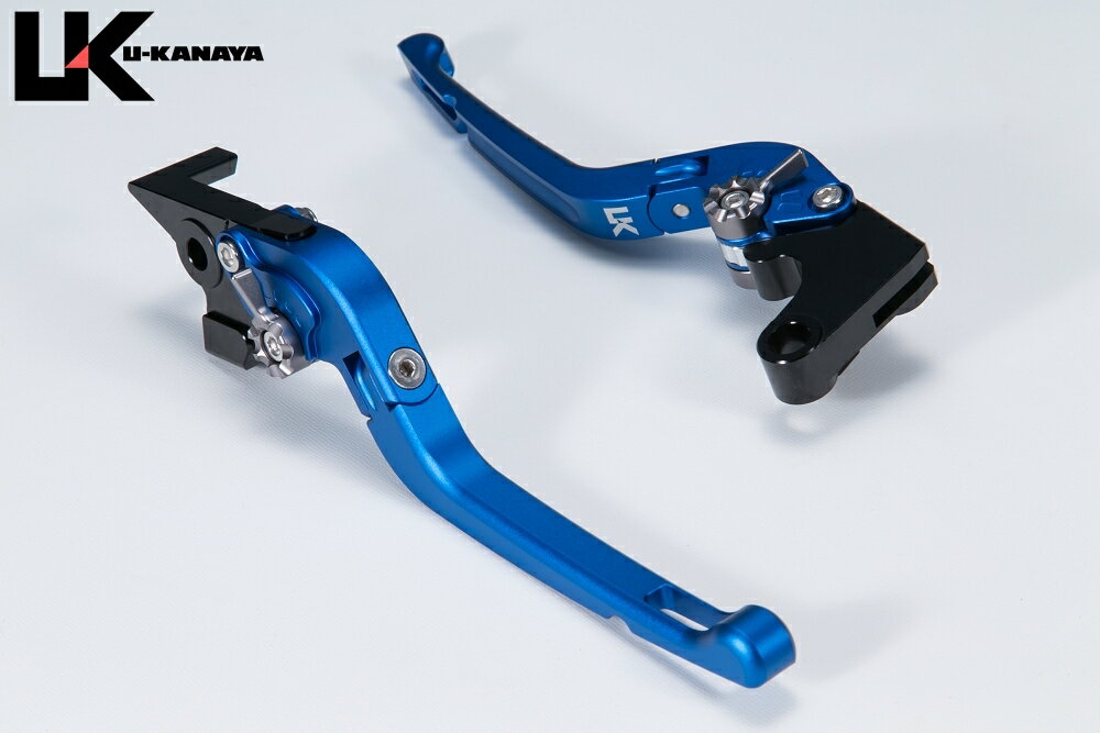 U-KANAYA ユーカナヤ 可倒式Rタイプ アルミビレットレバーセット ER-6f ER-6n ニンジャ650R KAWASAKI カワサキ KAWASAKI カワサキ KAWASAKI カワサキ レバーカラー：マットブルー / アジャスターカラー：マットシルバー