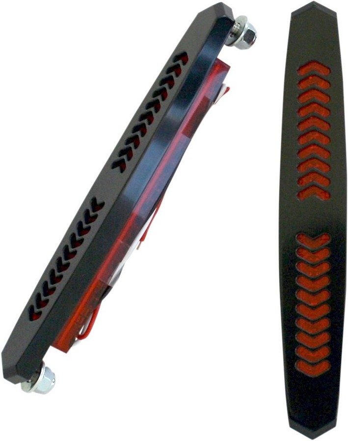 ■商品概要バルブカラー：レッドバルブスタイル：LEDカラー：ブラック寸法：7 1/2”L x 1 3/16”W仕上げ：アルマイト機能：デュアルレンズ：レッドライト：○U.S.A製：○素材：アルミバルブ数：20パッケージング：ペアポジション：リア形状：エアロ専用設計：-スタイル：カスタムパーツタイプ：サドルバッグ ライトsボルト：12BULB COLOR：RedBULB STYLE：LEDCOLOR：BlackDIMENSION：7 1/2”L x 1 3/16”WFINISH：AnodizedFUNCTION：DualLENS：RedLIGHTED：YesMADE IN THE U.S.A.：YesMATERIAL：AluminumNUMBER OF BULBS：20PACKAGING：PairPOSITION：RearSHAPE：AeroSPECIFIC APPLICATION：NoSTYLE：Custom ReplacementTYPE：Saddlebag LightsVOLTS：12■詳細説明・Housings are machined from 6061 T-6 billet aluminum・Three-wire LED unit on each light includes 10 LEDs and measures51/4”L x 1/2”W；can be wired as run/turn/brake lights・Approximately 3/4”of clearance is required behind the surfacethese are installed into・Available in chrome， black anodized or Night Series (blackanodized with machined raw aluminum highlights) finishes・Sold in pairs・Made in the U.S.A.■注意点※取り扱い説明書は英語となります。※輸入商材の為、納期が遅れる場合がございます。あらかじめご了承ください。※May require load equalizer or turn signal controller dependingupon application.