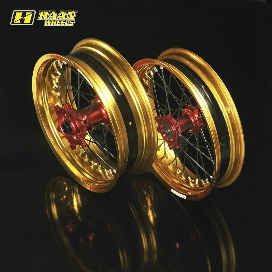 HAAN WHEELS ハーンホイール ホイール本体 フロント・リアモタードコンプリートホイール F3.50-R4.25／17インチ カラー：ゴールド CR125 CR250 CRF250 CRF450