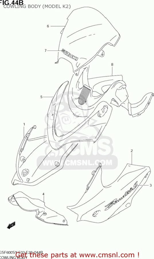 CMS シーエムエス COWLING ASSY，SIDE，L GSF600S BANDIT 2000 Y USA E03 2001 K1 2002 K2 2003 K3 SUZUKI スズキ アッパーカウル・フロントカウル カウル関連 外装