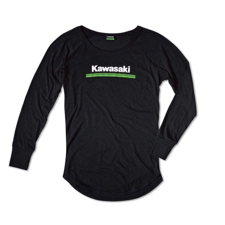 US KAWASAKI 北米カワサキ純正アクセサリー Women’s Kawasaki 3 グリーンライン レディース長袖Tシャツ サイズ：LG