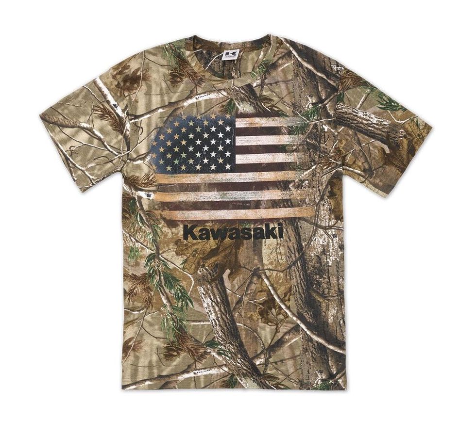 US KAWASAKI 北米カワサキ純正アクセサリー FLAG REALTREE (R)エキストラグリーン Tシャツ【Flag Realtree (R) Xtra Green T-Shirt】
