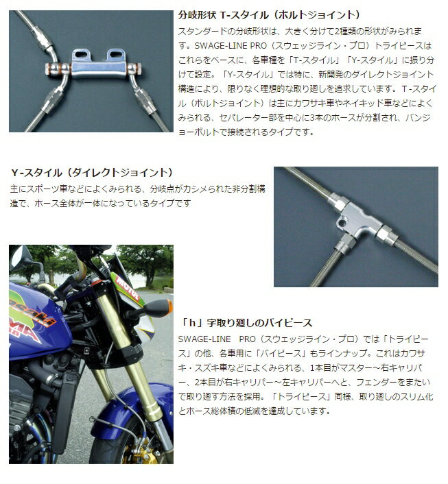 SWAGE-LINE スウェッジライン プロ 車種別ブレーキホースキット [フィッティング/バンジョー]　レッド＆ブルー/シルバー(アルミ/ステンレス) ブラックスモークコーティングホース ホース長：150mmロング MT-09