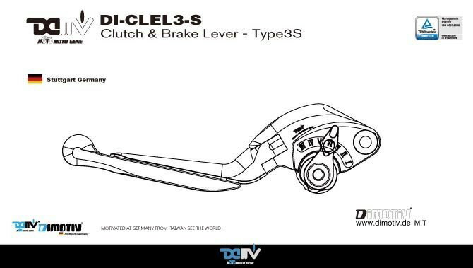 Dimotiv ディモーティヴ アジャスタブルショートレバー ブレーキ／クラッチセット タイプ3 エクステンションカラー：ブルー ボディーカラー：チタン（アジャスターカラー：レッド） GTS300 12-15