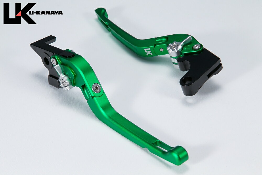 U-KANAYA ユーカナヤ 可倒式Rタイプ アルミビレットレバーセット GS1200SS SUZUKI スズキ ブレーキ・クラッチレバーセット ハンドル周辺パーツ ハンドル レバーカラー：マットグリーン / アジャスターカラー：マットオレンジ