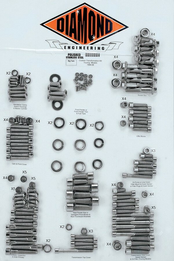 DIAMOND ENGINEERING ダイアモンドエンジニアリング ボルトキット トランスミッションフレーム99-06 FL 【BOLT KIT，TRNSFRM 99-06 [2401-0217]】 HARLEY-DAVIDSON ハーレーダビッドソン その他エンジンパーツオプション・補修部品 エンジンパーツ エンジン