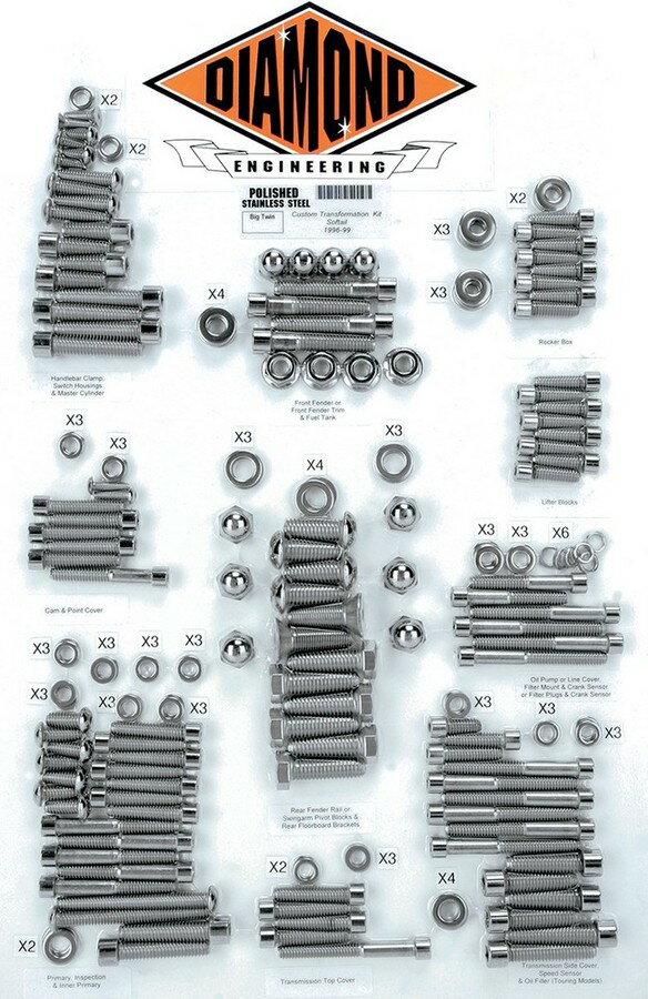 DIAMOND ENGINEERING ダイアモンドエンジニアリング ボルトキットトランスミッションフレーム96-99ST 【BOLT KIT TRNSFRM 96-99ST [2401-0215]】 HARLEY-DAVIDSON ハーレーダビッドソン その他エンジンパーツオプション・補修部品 エンジンパーツ エンジン