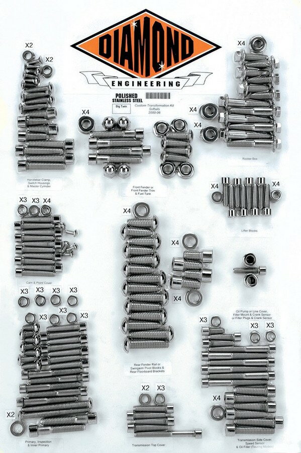 DIAMOND ENGINEERING ダイアモンドエンジニアリング ボルトキット トランスミッションフレーム00-06 ST 【BOLT KIT，TRNSFRM 00-06 [2401-0218]】 HARLEY-DAVIDSON ハーレーダビッドソン その他エンジンパーツオプション・補修部品 エンジンパーツ エンジン