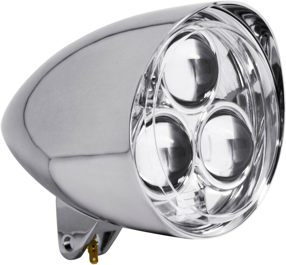 ■商品概要バルブ タイプ：LEDバルブ/レンズ カラー：クリア仕上げ：クロームハウジングカラー：クロームU.S.A製：-バルブ数：3パッケージング：1個サイズ：5 3/4”専用設計：-スタイル：カスタムパーツタイプ：ヘッドライト，ヘッドライトアッシーワット：12，24■詳細説明・LED lamp features 12-watt low beam and 24-watt high beam usingthree Cree LEDs・Comes pre-assembled；just plug into your bike’s low- and high-beamwires・Phast Lock system securely holds the bezel and lamp in theheadlight housing・Includes bottom mount chrome housing， chrome pinch bolt， nuts andwashers■注意点※取り扱い説明書は英語となります。※輸入商材の為、納期が遅れる場合がございます。あらかじめご了承ください。※Not DOT compliant.
